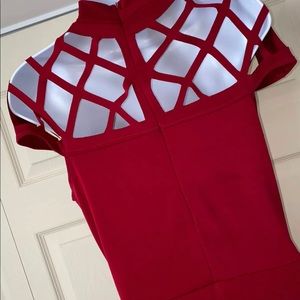 Burgundy fitted jumpsuit.